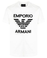 weißes und schwarzes bedrucktes T-Shirt mit einem Rundhalsausschnitt von Emporio Armani