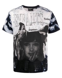 weißes und schwarzes bedrucktes T-Shirt mit einem Rundhalsausschnitt von Enfants Riches Deprimes