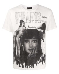 weißes und schwarzes bedrucktes T-Shirt mit einem Rundhalsausschnitt von Enfants Riches Deprimes