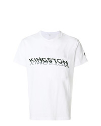 weißes und schwarzes bedrucktes T-Shirt mit einem Rundhalsausschnitt von Engineered Garments