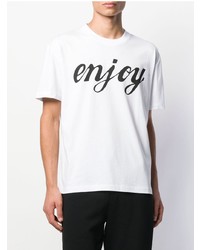 weißes und schwarzes bedrucktes T-Shirt mit einem Rundhalsausschnitt von McQ Alexander McQueen