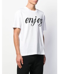 weißes und schwarzes bedrucktes T-Shirt mit einem Rundhalsausschnitt von McQ Alexander McQueen