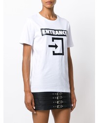 weißes und schwarzes bedrucktes T-Shirt mit einem Rundhalsausschnitt von Manokhi