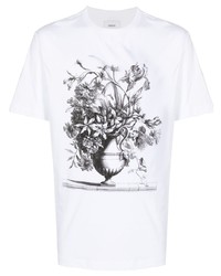 weißes und schwarzes bedrucktes T-Shirt mit einem Rundhalsausschnitt von Erdem