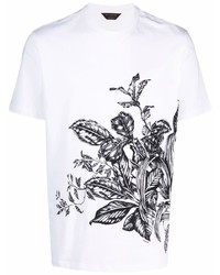weißes und schwarzes bedrucktes T-Shirt mit einem Rundhalsausschnitt von Ermenegildo Zegna XXX