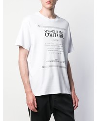 weißes und schwarzes bedrucktes T-Shirt mit einem Rundhalsausschnitt von VERSACE JEANS COUTURE