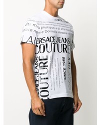 weißes und schwarzes bedrucktes T-Shirt mit einem Rundhalsausschnitt von VERSACE JEANS COUTURE