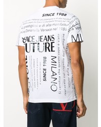 weißes und schwarzes bedrucktes T-Shirt mit einem Rundhalsausschnitt von VERSACE JEANS COUTURE