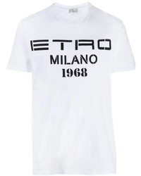 weißes und schwarzes bedrucktes T-Shirt mit einem Rundhalsausschnitt von Etro