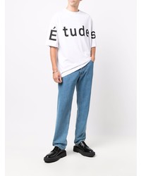 weißes und schwarzes bedrucktes T-Shirt mit einem Rundhalsausschnitt von Études