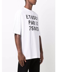 weißes und schwarzes bedrucktes T-Shirt mit einem Rundhalsausschnitt von Études