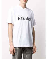 weißes und schwarzes bedrucktes T-Shirt mit einem Rundhalsausschnitt von Études