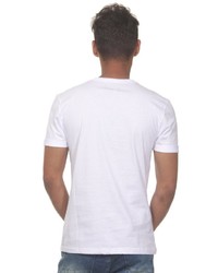 weißes und schwarzes bedrucktes T-Shirt mit einem Rundhalsausschnitt von EX-PENT