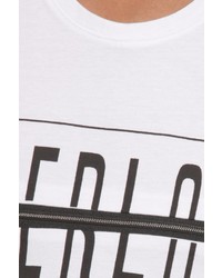weißes und schwarzes bedrucktes T-Shirt mit einem Rundhalsausschnitt von EX-PENT