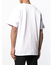 weißes und schwarzes bedrucktes T-Shirt mit einem Rundhalsausschnitt von Raf Simons