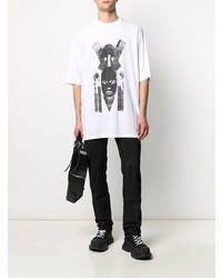 weißes und schwarzes bedrucktes T-Shirt mit einem Rundhalsausschnitt von Rick Owens DRKSHDW