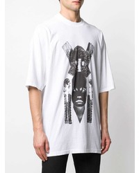 weißes und schwarzes bedrucktes T-Shirt mit einem Rundhalsausschnitt von Rick Owens DRKSHDW