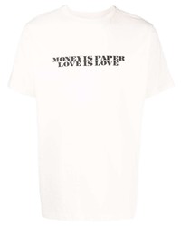weißes und schwarzes bedrucktes T-Shirt mit einem Rundhalsausschnitt von Family First