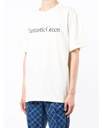 weißes und schwarzes bedrucktes T-Shirt mit einem Rundhalsausschnitt von MSGM