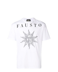 weißes und schwarzes bedrucktes T-Shirt mit einem Rundhalsausschnitt von Fausto Puglisi