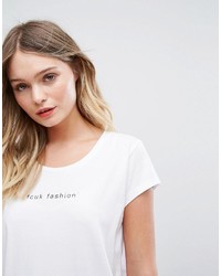 weißes und schwarzes bedrucktes T-Shirt mit einem Rundhalsausschnitt von French Connection