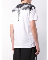 weißes und schwarzes bedrucktes T-Shirt mit einem Rundhalsausschnitt von Marcelo Burlon County of Milan