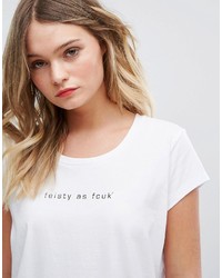 weißes und schwarzes bedrucktes T-Shirt mit einem Rundhalsausschnitt von French Connection