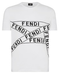 weißes und schwarzes bedrucktes T-Shirt mit einem Rundhalsausschnitt von Fendi