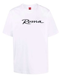 weißes und schwarzes bedrucktes T-Shirt mit einem Rundhalsausschnitt von Ferrari