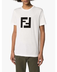 weißes und schwarzes bedrucktes T-Shirt mit einem Rundhalsausschnitt von Fendi