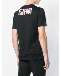 weißes und schwarzes bedrucktes T-Shirt mit einem Rundhalsausschnitt von Fendi