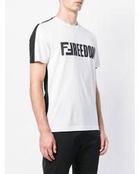 weißes und schwarzes bedrucktes T-Shirt mit einem Rundhalsausschnitt von Fendi