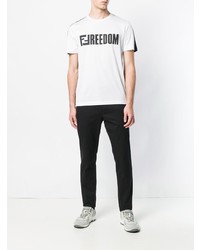 weißes und schwarzes bedrucktes T-Shirt mit einem Rundhalsausschnitt von Fendi