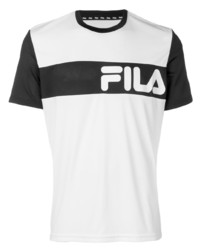 weißes und schwarzes bedrucktes T-Shirt mit einem Rundhalsausschnitt von Fila