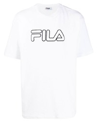 weißes und schwarzes bedrucktes T-Shirt mit einem Rundhalsausschnitt von Fila