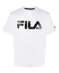 weißes und schwarzes bedrucktes T-Shirt mit einem Rundhalsausschnitt von Fila