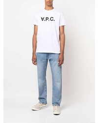 weißes und schwarzes bedrucktes T-Shirt mit einem Rundhalsausschnitt von A.P.C.