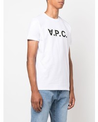 weißes und schwarzes bedrucktes T-Shirt mit einem Rundhalsausschnitt von A.P.C.