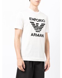 weißes und schwarzes bedrucktes T-Shirt mit einem Rundhalsausschnitt von Emporio Armani