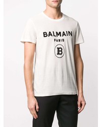 weißes und schwarzes bedrucktes T-Shirt mit einem Rundhalsausschnitt von Balmain