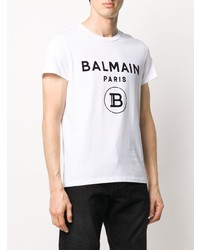 weißes und schwarzes bedrucktes T-Shirt mit einem Rundhalsausschnitt von Balmain