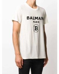 weißes und schwarzes bedrucktes T-Shirt mit einem Rundhalsausschnitt von Balmain