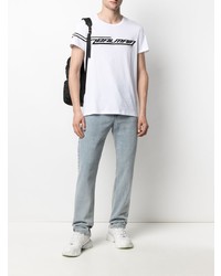 weißes und schwarzes bedrucktes T-Shirt mit einem Rundhalsausschnitt von Balmain