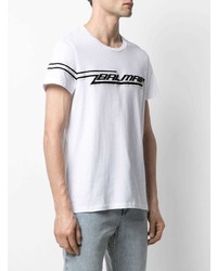 weißes und schwarzes bedrucktes T-Shirt mit einem Rundhalsausschnitt von Balmain