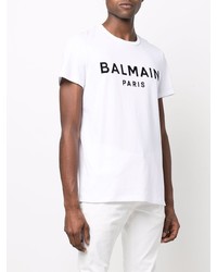 weißes und schwarzes bedrucktes T-Shirt mit einem Rundhalsausschnitt von Balmain