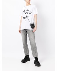 weißes und schwarzes bedrucktes T-Shirt mit einem Rundhalsausschnitt von Armani Exchange