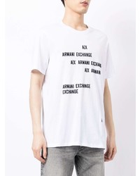 weißes und schwarzes bedrucktes T-Shirt mit einem Rundhalsausschnitt von Armani Exchange