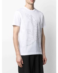 weißes und schwarzes bedrucktes T-Shirt mit einem Rundhalsausschnitt von Les Hommes