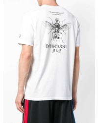 weißes und schwarzes bedrucktes T-Shirt mit einem Rundhalsausschnitt von Marcelo Burlon County of Milan