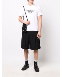 weißes und schwarzes bedrucktes T-Shirt mit einem Rundhalsausschnitt von MAISON KITSUNÉ